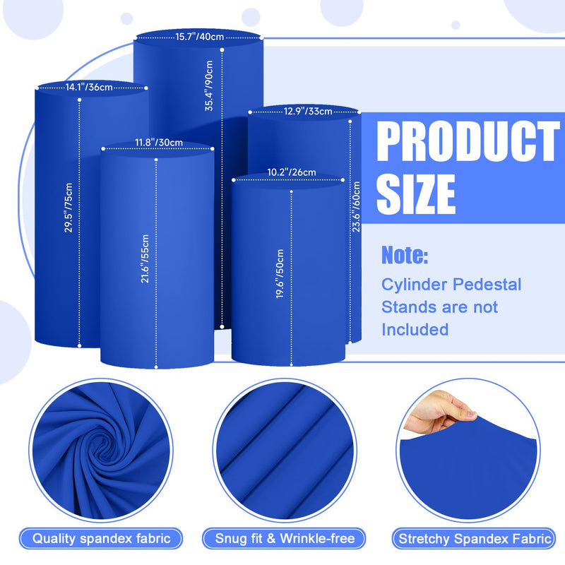 Spandex Cylinder Cover Royal Blue Cylinder Pedestal Cover Set of 5 Stretchy Cylinder Plinth Display Box Stand Cover Round Pedestal Cover Vintage Pillar Cover