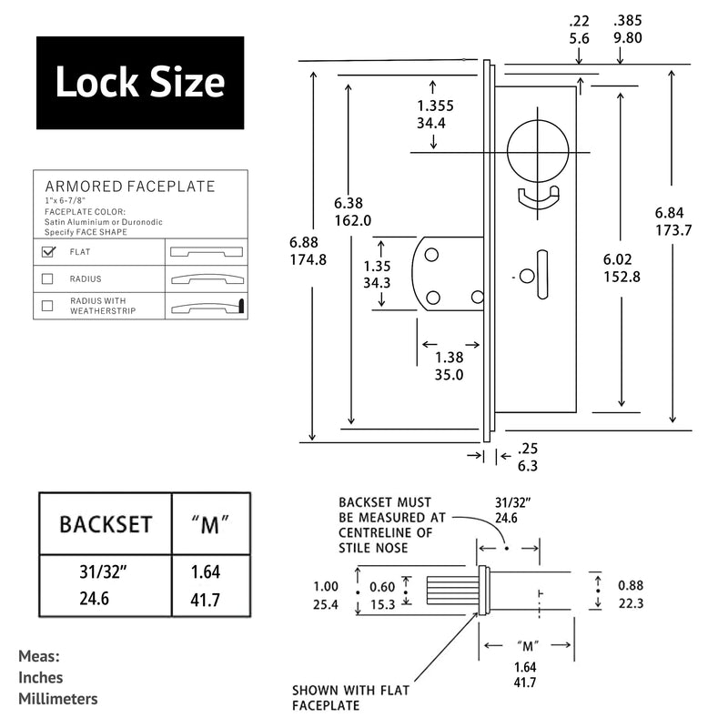 elox Swinging Narrow Stile Aluminum Door Mortise Deadbolt Lock, Swinging Deadbolt, Double Keyed Zinc Cylinder & 4 Keys, 31/32" Backset, in Aluminum Finish