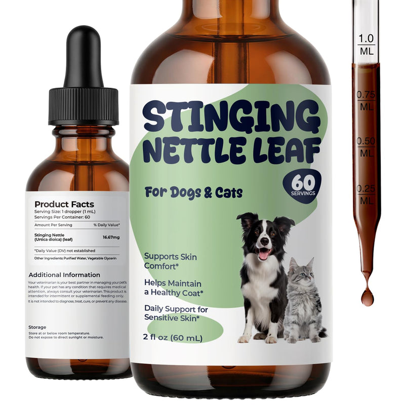 Stinging Nettle Leaf Drops for Dogs & Cats, Liquid Pet Supplement for Skin Comfort & Coat Health, Sensitive Skin Support During Seasonal Changes, Sugar & Alcohol Free Formula, 2 fl oz