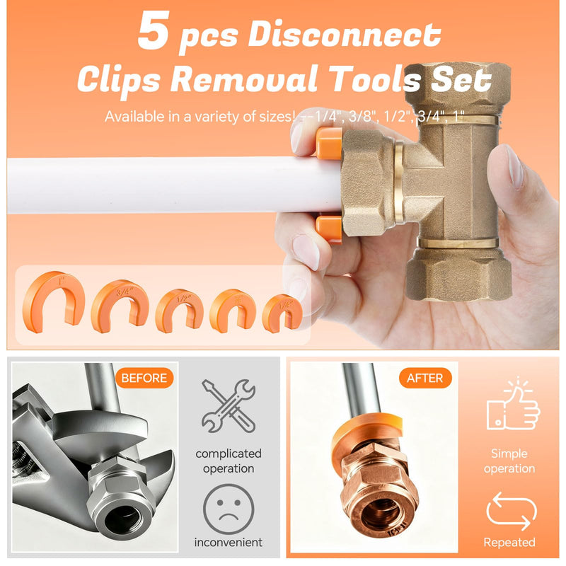 18 pcs 1/4-1 Inch Plumbing Tools Kit Pipe Depth Gauge, Copper Deburring Reamer with HSS Blades, Push Fit Disconnect Clip, Multi Purpose Tool Set for Copper, PVC, PEX, CPVC