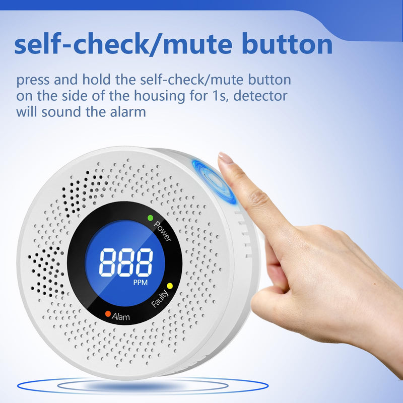 3 Packs Carbon Monoxide Detectors, Replaceable Battery Operated Household CO Detector Alarm, with Digital Display for Warehouse Kitchen Restaurant Hotel Office Garage 3-pack