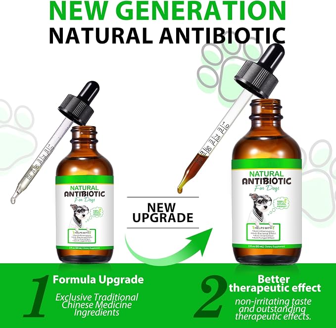 Dogs Antibiotics for Infection Coughs, UTIs, Allergies, Itching - Natural Antibiotics Supplement Drops for Cats to Support Digestion and Urination | Skin & Coat | All Breeds & Ages | 2 Oz