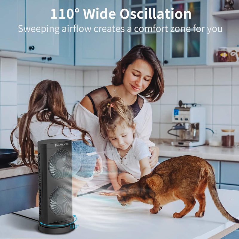Personal Tower Cooling Fans that Blow Cold Air, Standing Small Desk Fan with 3 Speeds & Timer, 60° & 110° Oscillating Table Fan, Quiet and Safe Electric Floor Fan for Bedroom, Bedside, Home, Office 3600RPM