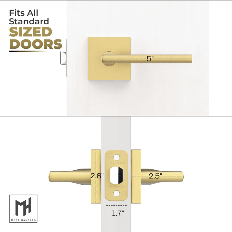 Mega Handles Prime Passage Lever Door Handle for Closet or French Doors, Single Side Door Levers, Fits All Standard Door Sizes, Covered Screws Included - Satin Brass (1 Pack) 5" 1 Pack
