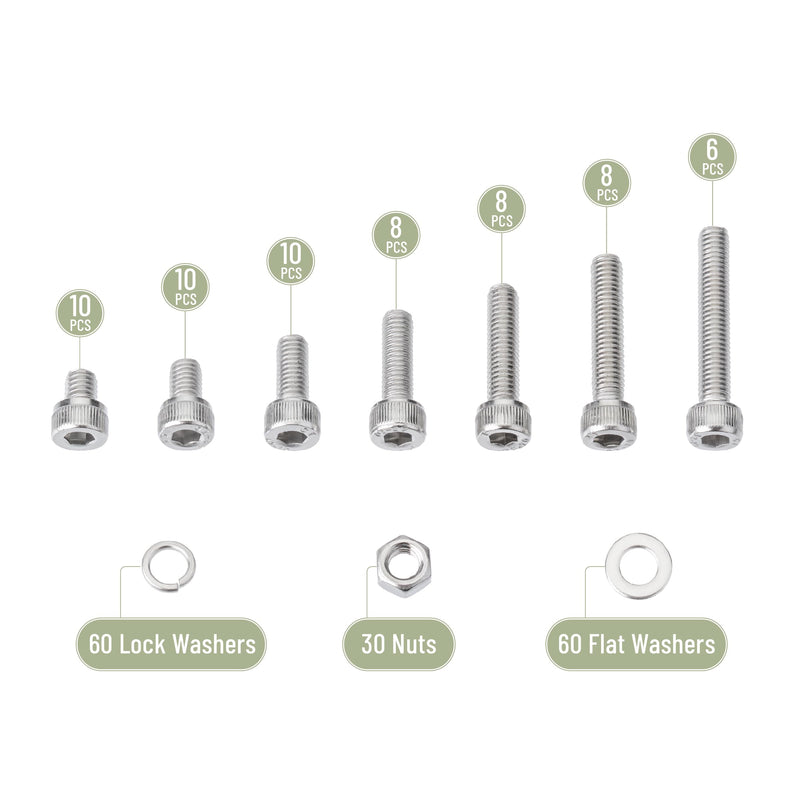 Mr. Pen- Nuts and Bolts Assortment Kit, 210 pcs, Stainless Steel, M5 Screws (7 Sizes 6-30mm) Hex Socket Head Cap Assorted Nuts and Bolts, Nut Bolt and Washer Assortment, Bolt and Nut Assortment