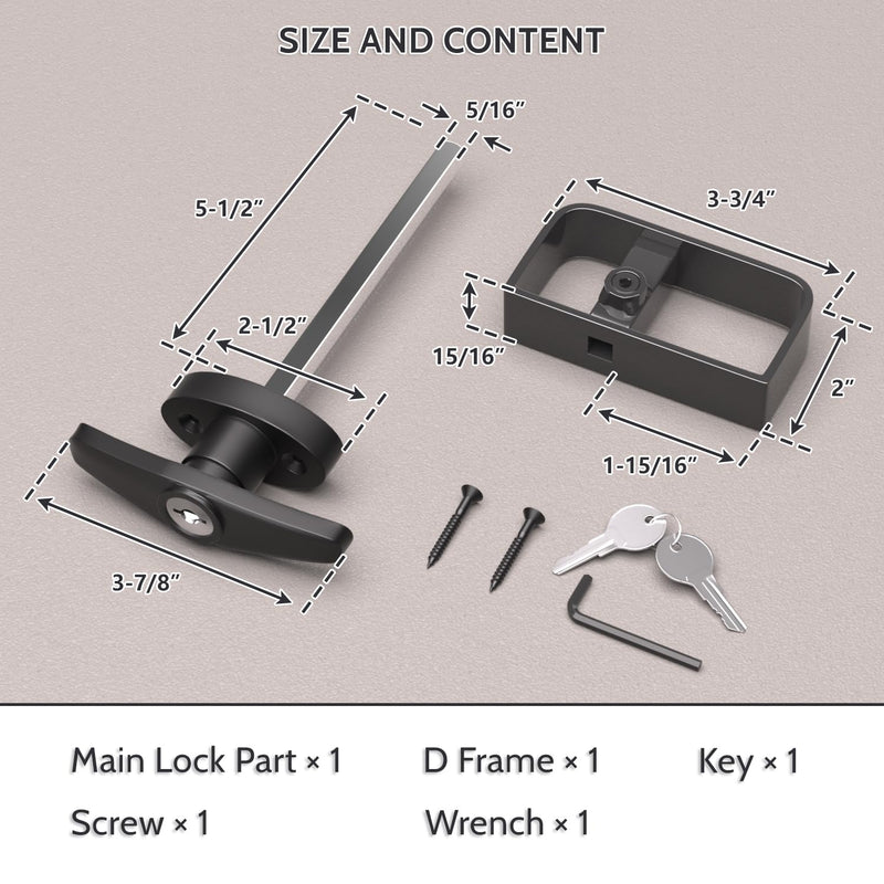 Shed Lock, 5-1/2" Steam with 2 Keys, Shed Door Latch, Shed Door Latch and Lock, Door Lock Latch, Shed Door Hardware- Black