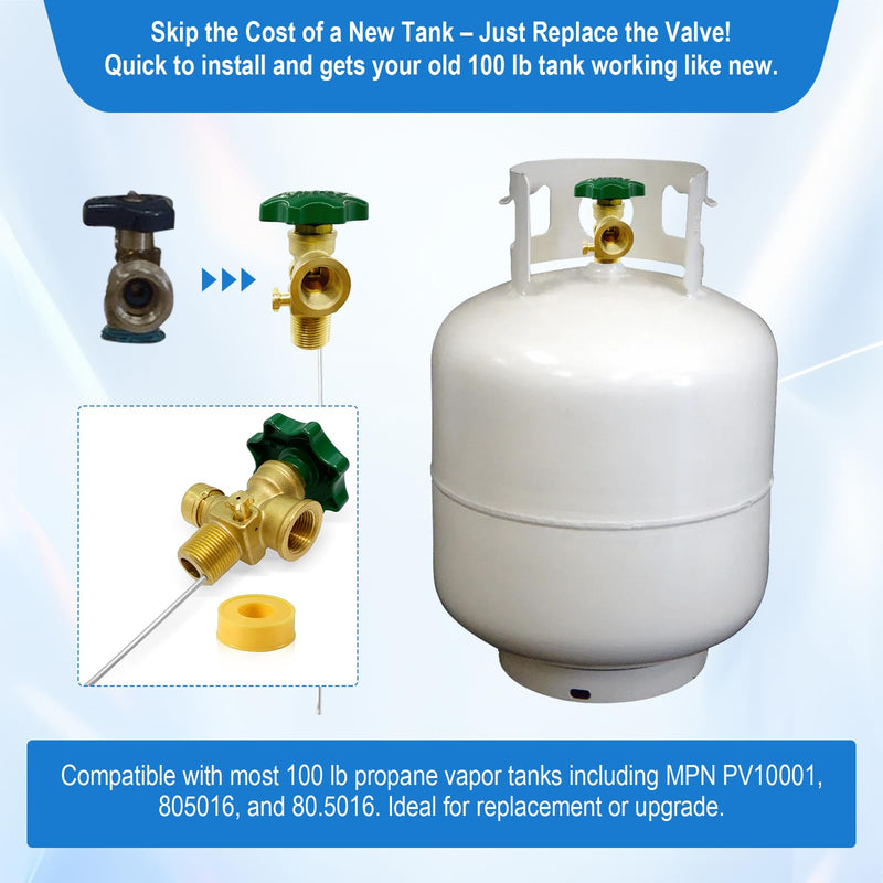 Propane Adapter,100LB Propane Vapor Tank Service Valve Coupler with Manual Bleeder Valve, POL Connection, Heavy Handle & 10.2" Dip Tube–Fits for Grills, Heaters, RVs, Fryers & Outdoor Propane Setups.