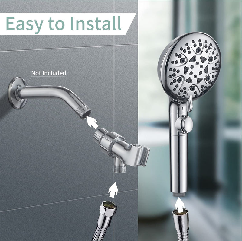 Handheld Shower Heads with ON OFF Switch,Extra Long 79-inch Hose 8 Spray Settings High Pressure Detachable Showerhead,Built-in Power Sprayer to Clean Pets, Adjustable Angle Bracket,Silver