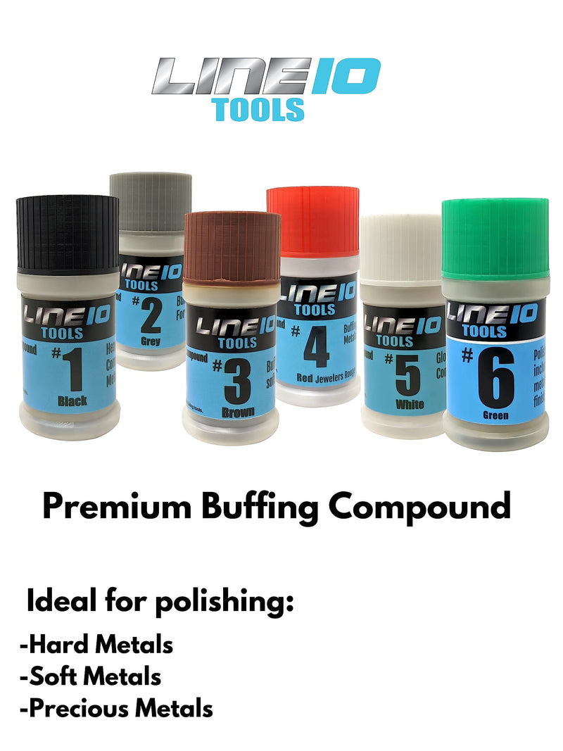 LINE10 Tools Metal Polishing Buffing Compound Set 2oz Polish Paste for Aluminum Stainless Steel Jewelry Red Rouge Green Lapping Black Tripoli Brown White Brown Grey Solid Stick Bar 6 Pack, 2 oz