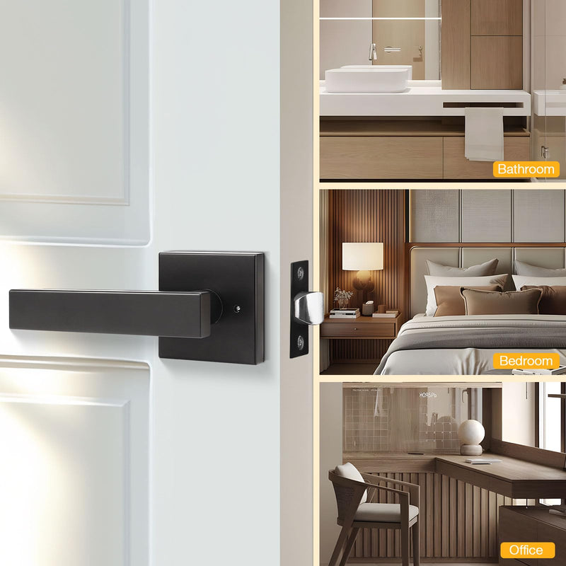 2 Pack Privacy Door Handle,Keyless Matte Black Interior Door Knob,Heavy Duty Door Lever Hardware for Bedroom/Bathroom,Reversible for Left & Right 2