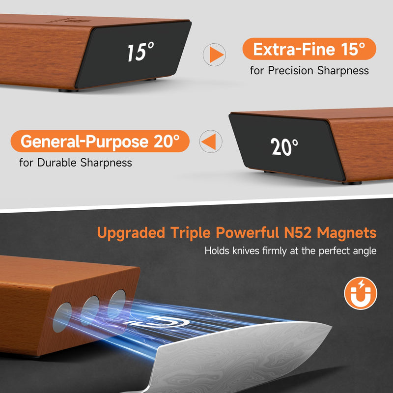 Rolling Knife Sharpener, Diamond & Ceramic Discs, 15° & 20° Magnetic Angles, Fast & Safe for Any Blade Hardness, Sharpening Kit for Kitchen & Pocket Knives, Razor-Sharp Edge, Leather Strop, Ideal Gift