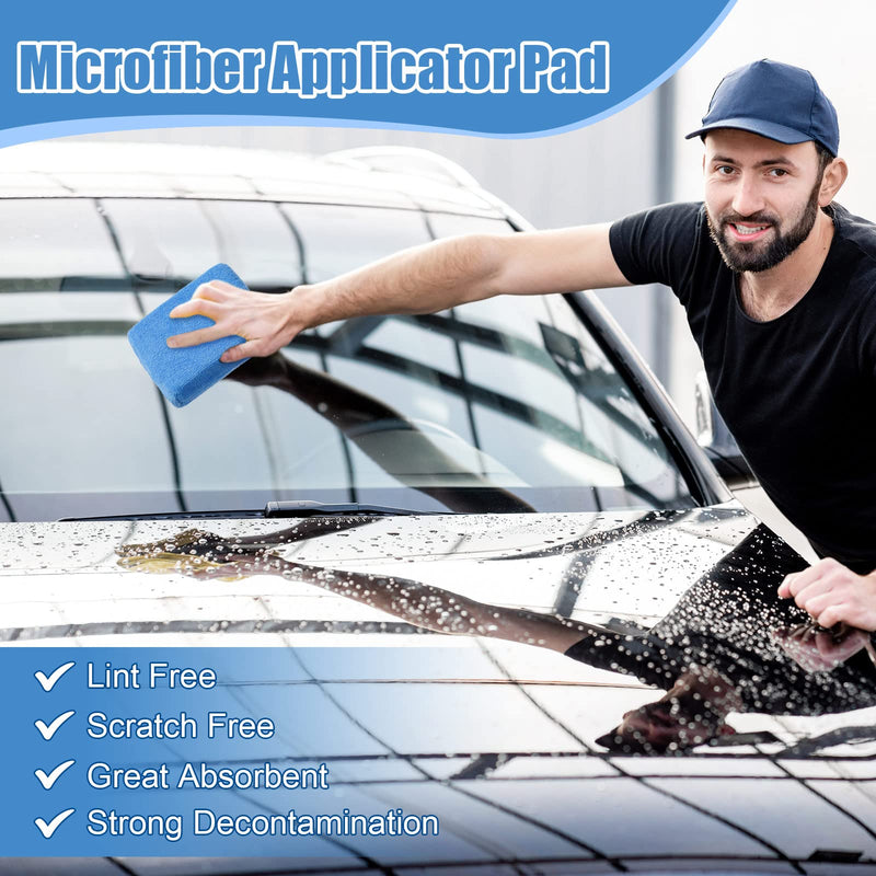 Riakrum 32 Pcs Microfiber Applicator Pads Soft Microfiber Foam Buffing Car Detailing Pads for Wax Ceramic Coating Polish Reusable Car Wash Sponge Tire Shine Applicator(Blue) Blue