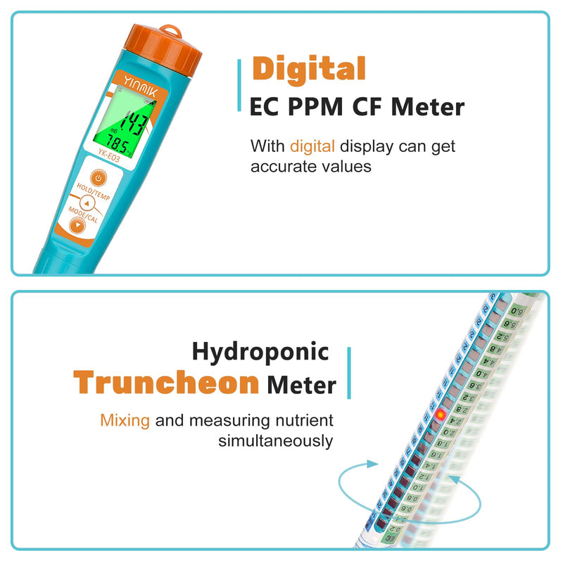 Truncheon EC PPM Nutrient Meter for Hydroponic, Conductivity Tester Stick for Hydroponics Growing PPM Measuring Tool (EC, PPM 500, PPM 700, CF, Temp) for Nutrient Reservoir, Aquaponics, DWC
