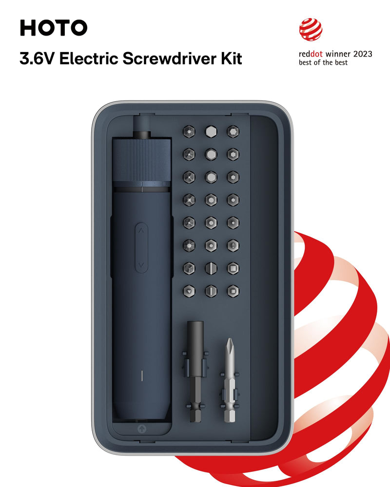 HOTO Electric Screwdriver Kit,25-Piece Upgraded Bit Set,3.6V Cordless Screwdriver Rechargeable,Magnetic Case Lid,3 Torque Settings,1500mAh Battery,LED Light for Furniture/Electrical Repairs