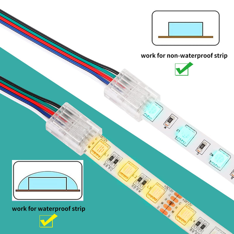 HOMELYLIFE 5 Pin LED Strip Connectors 12mm Solderless 10 Pcs with 16.4ft Extension Cable 5 Conductor for Waterproof or Non-Waterproof 12mm Wide RGBW RGBWW LED Strip Lights 5pin 12mm