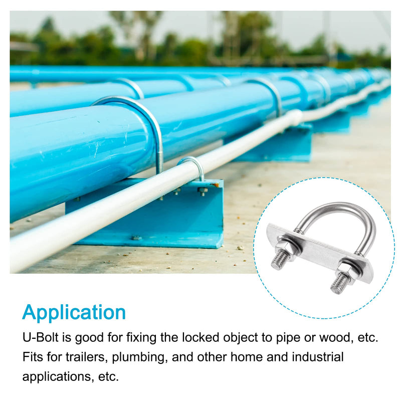 METALLIXITY U Bolts 2 Sets (M8x35x60mm), Round U Bolt 304 Stainless Steel with Accessories - for Construction, Pipe M8x35x60mm