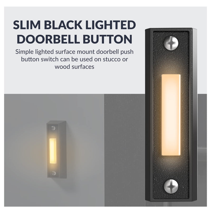Newhouse Hardware LED Lighted Sturdy Plastic Door Chime Push Button BT4BL Black | Classic Rectangular Lighted Door Bell Button | Replacement Wired Doorbell Button for Most Door Bell Chimes