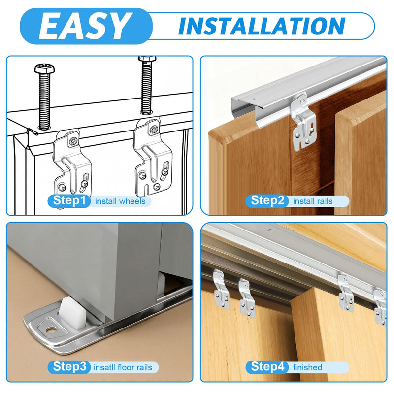 Therwen 1 Pcs 72 Inch By-Pass Closet Track Kit, Silver