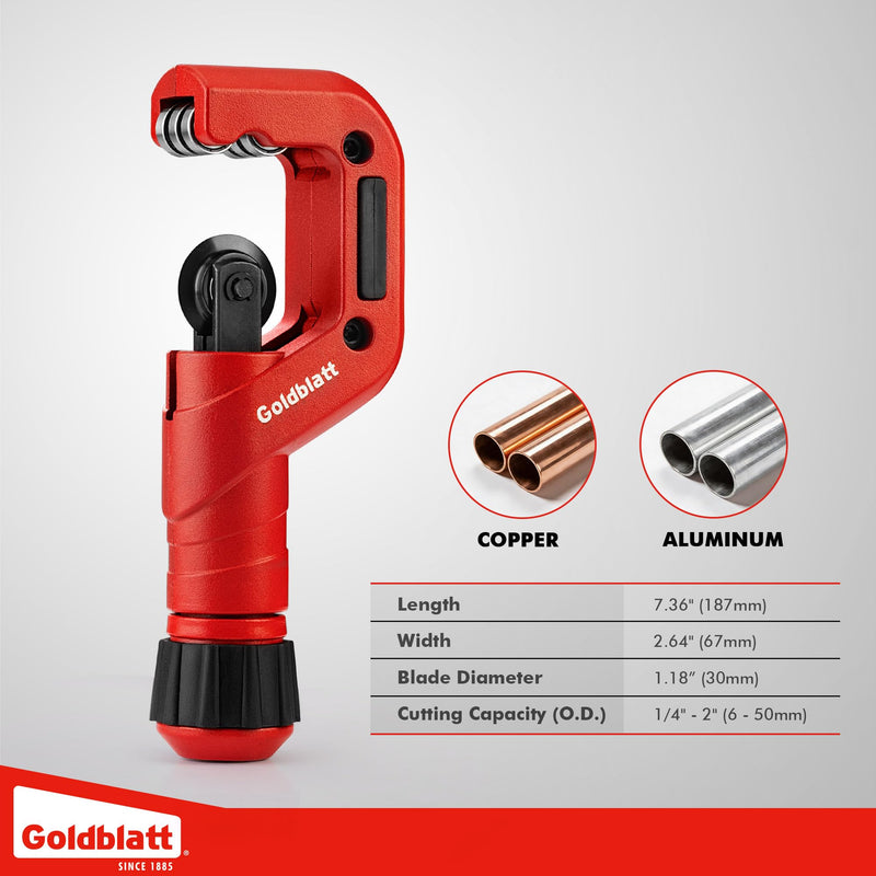 Goldblatt Copper Pipe Cutter, 1/4"-2" Conduit Cutter, CSST Tubing Cutter for Copper, Stainless Steel, Brass, Thin-Wall Aluminum, Smooth Cutting Pipe Cutter Tool for Plumbing, HVAC Work 1/4"-2"