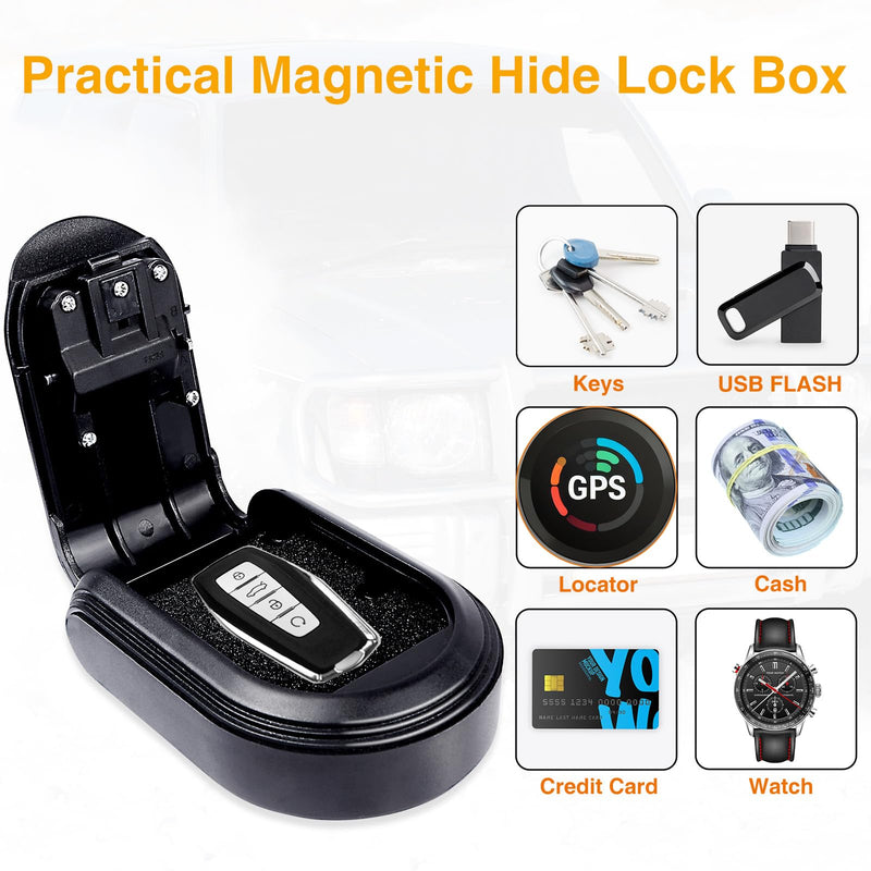 Magnetic Key Box for Under Car with 5 Strong Magnets, Hide a Key Outside with Resettable Combination Lock Box, Waterproof Magnetic Key Holder for Outdoor, Vehicle, Home, or Office Use (1, Black) 1