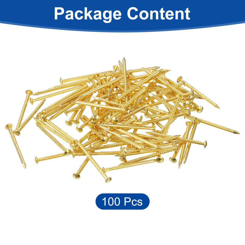 uxcell 100Pcs Small Hardware Nails, 1.5 x 25mm Brass Round Head Nail Common Finishing Nail for Household Woodworking Picture Hanging DIY Projects, Gold