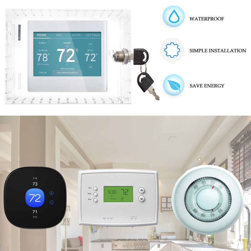 Thermostat Lock Box with Key Thermostat Lock Box Large Thermostat Cover with Lock Universal Clear Thermostat Guard for Thermostats on Wall Fits Thermostat 6.5''*4.72''*2.2'' or Smaller