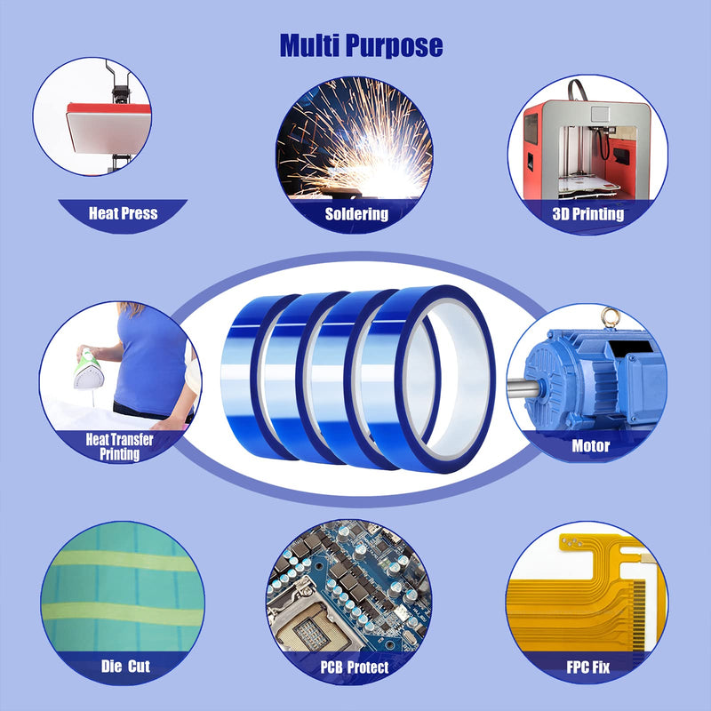 4 Rolls 20mm x33m(108ft) Blue Heat Tape High Temperature Heat Resistant Tape Heat Transfer Tape for Heat Sublimation Press Vinyl,No Residue