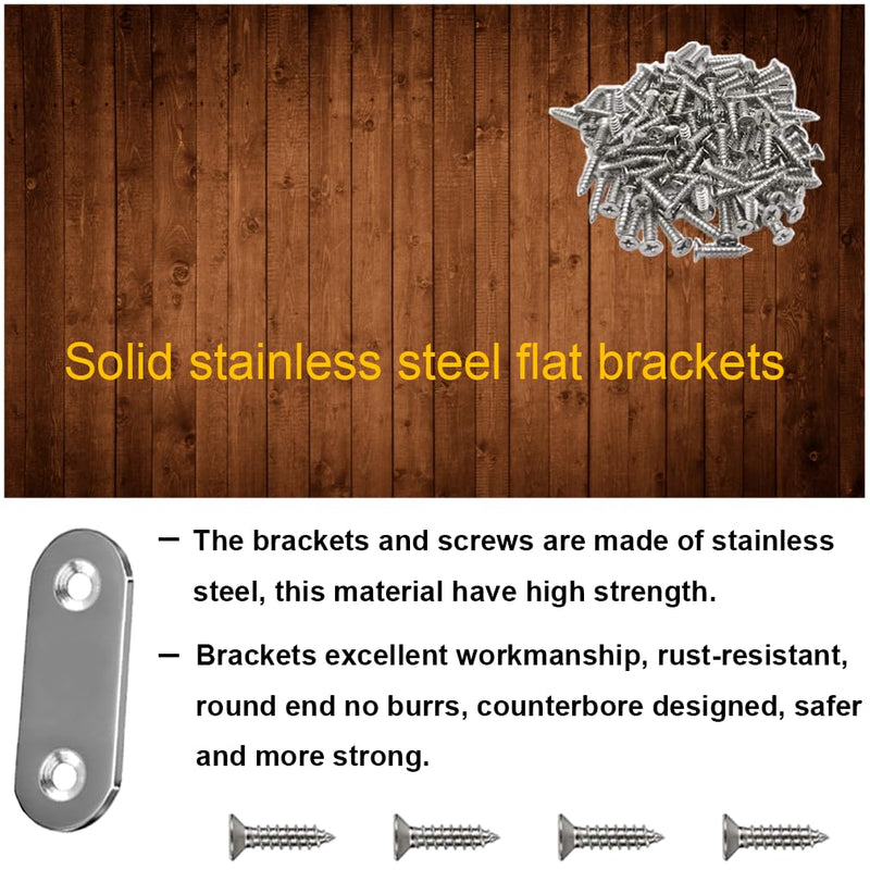 30PCS Straight Brace Brackets 1.42 Inch Stainless Steel Flat Mending Plates, Repair Fixing Joining Brackets for Wood Furniture with Screws 1.42"/ 36mm (30Pcs)