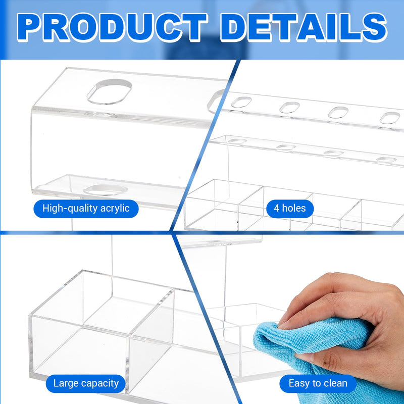 Dental Organizer Gun Holder Impression Clear Acrylic 4-slot Organizer with Mixing Tips Storage Durable & Space-saving for Dental Clinic Countertop