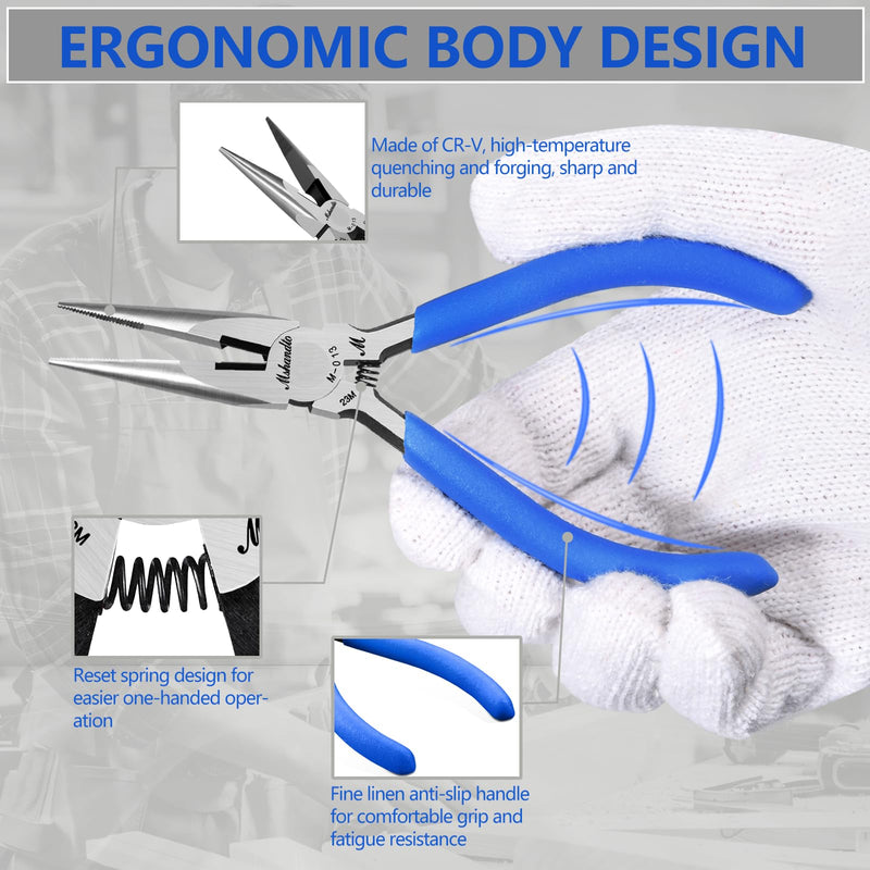 Needle Nose Pliers Set, mshandto 5" Long Nose Pliers for Wire Bending, 6 Pack High Carbon Steel Needle Nose Pliers, Serrated Jaw Pliers for Jewelry Making, Electronics, Object Grasping, Craft Making 5"-6Pack