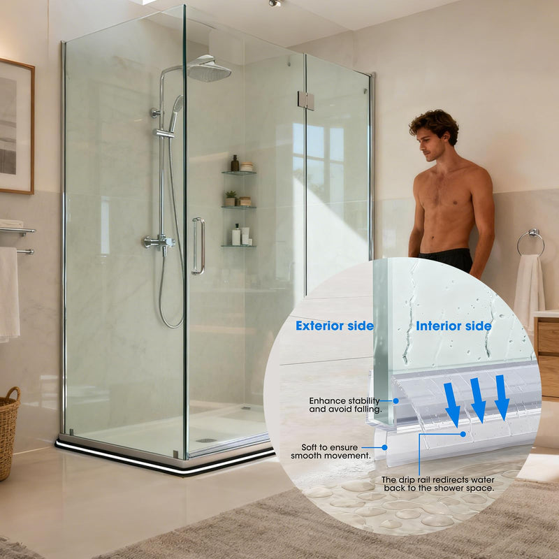 39 inch Shower Door Bottom Seal, 6 Pack Frameless Glass Shower Door Sweep Strip for 3/8'' Glass Stop Shower Leaks and Create a Water Barrier