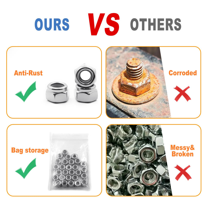 1/4"-20 Stainless Steel Lock Nuts, 28 Pack A2-70 Nylon Insert Hex Locknuts, Self-Locking 304 Stainless Steel Coarse Thread, Bright Finish