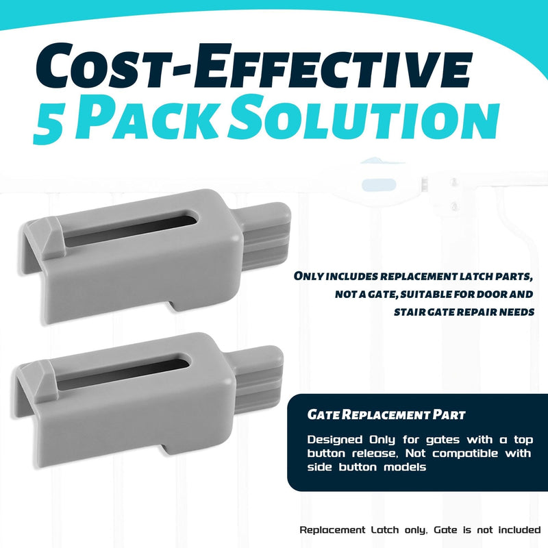 Gate Latch Replacement 5-Pack for Top Button Only, Thickened ABS One-Piece Design, Easy Install and Replace, Universal Parts Compatible with Regalo 1161 & Select Carlson Gates Etc, Gray 5 Pack