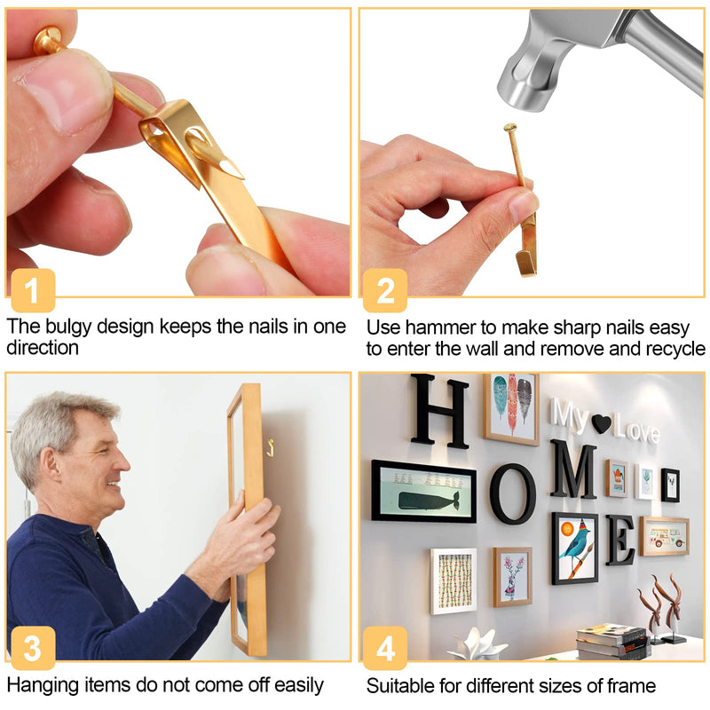 184 Pieces Picture Hanging Kit, 20lb, 30lb, and 50lb Picture Hangers, Metal Picture Hanging Hooks with Nails, on Drywall, Wooden Wall(Gold) 184 Pieces Gold