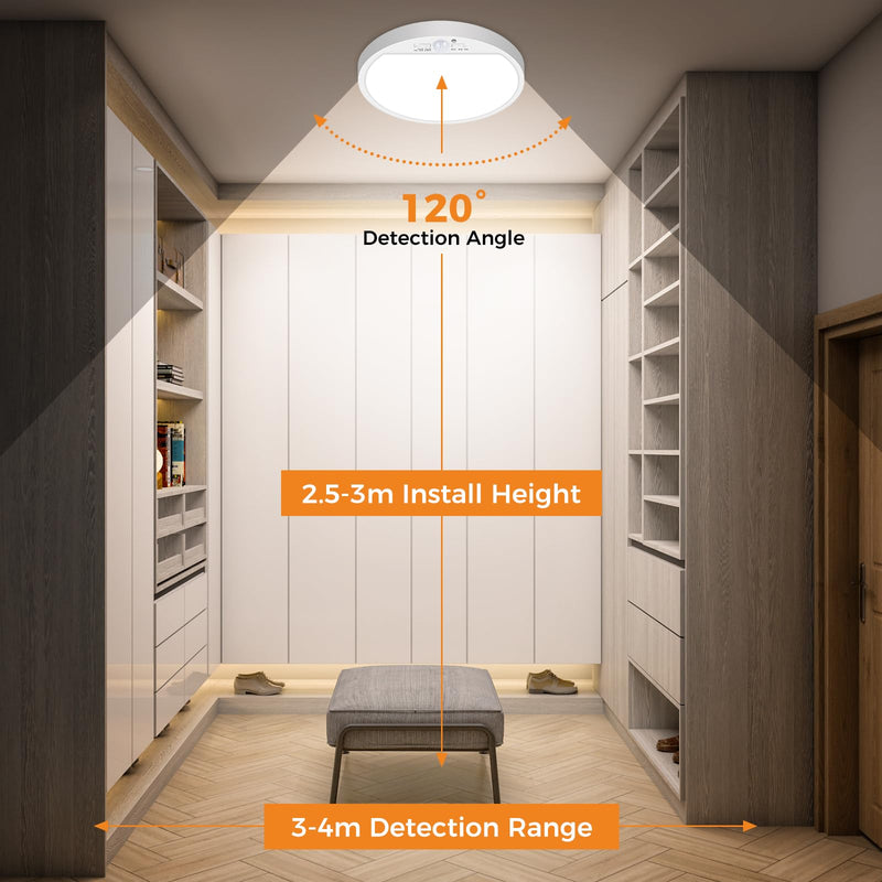 Slochi 2Pack Motion Sensor Ceiling Light Wired, 3000K/4000K/6500K Motion Sensor Light Indoor, 15W 1500LM 7 In Closet Lights Motion Sensored with Timer, Flush Mount Light for Hallway Wall Pantry, White 2packs-7Inch