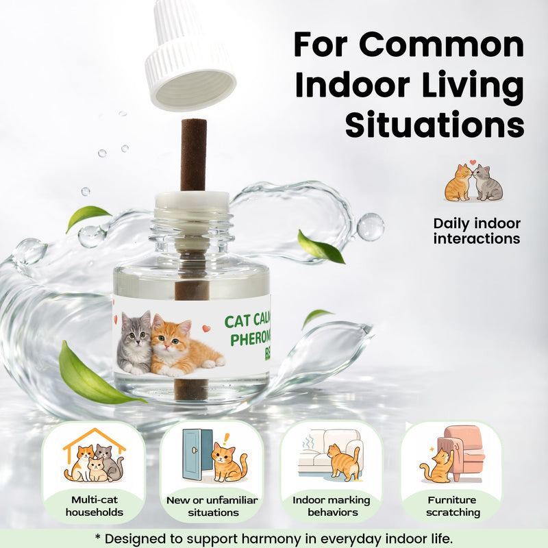 Cat Calming Pheromone Diffuser Kit for Cats, Plug-in Calming Diffuser with 2 Refills, Stress Relief Support for Indoor Cats, Multi-Cat Homes