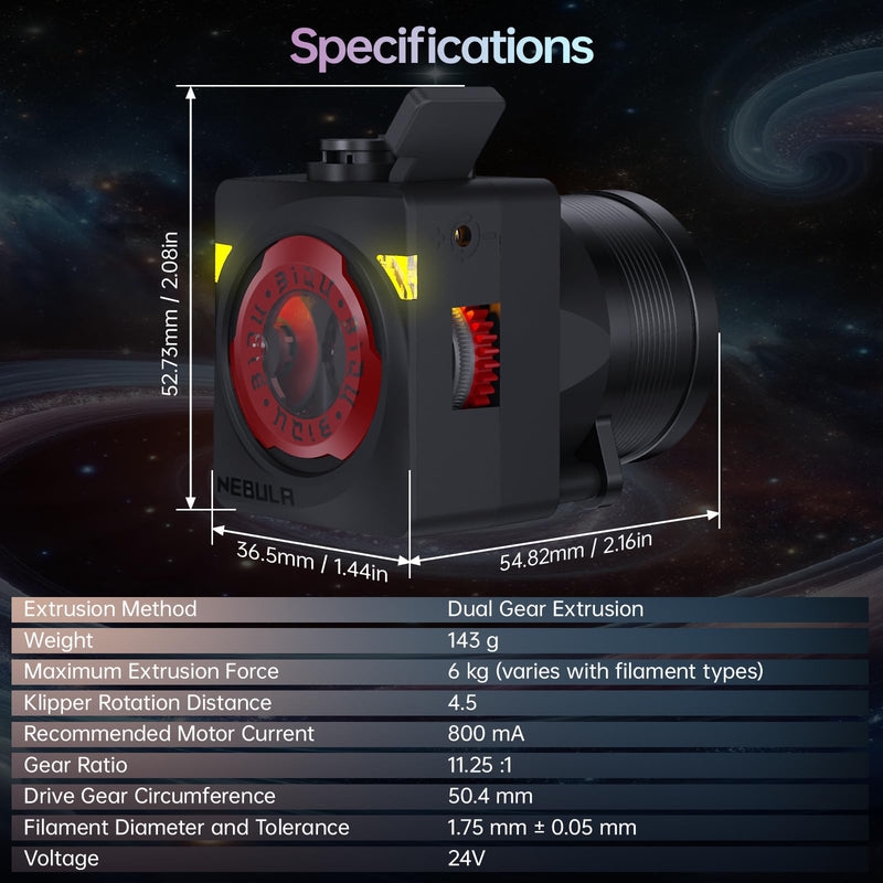 BIQU Nebula Extruder, Dual Gear Extruder Compatible with Voron 2.4 StealthBurner/EVA3 Print Head, Lightweight and POM High-Temperature Resistant, 6KG Extrusion Force, Support EBB36/42 Tool Board