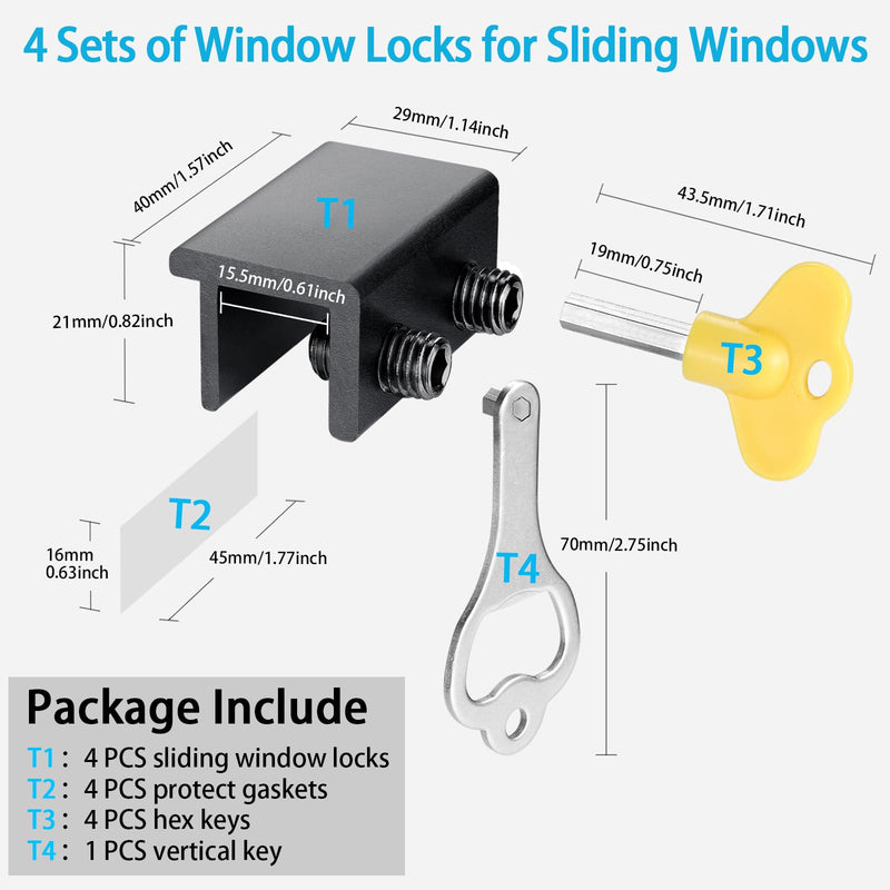 Window Locks (4 Sets), Window Locks for Up and Down Windows, Sliding Window Locks, Window Locks for Horizontal Sliding Windows, Child Proof Window Locks Security, Adjustable Window Stoppers (Black) Black 4 Sets - NewNest Australia