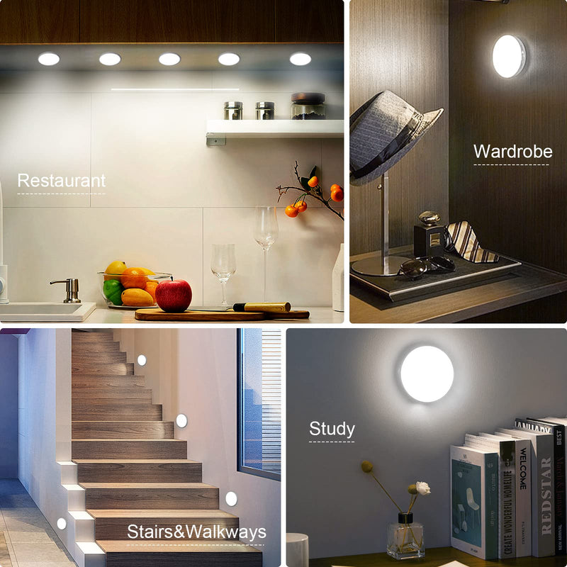 Upgraded Motion Sensor Light [8 LEDs], 3 Pack Night Light Rechargeable, 3M/120° Detection Range, 3 Modes, Closet Light, Bedroom Light, Anywhere Stair Light, Hallway Light - 6000K Cold White