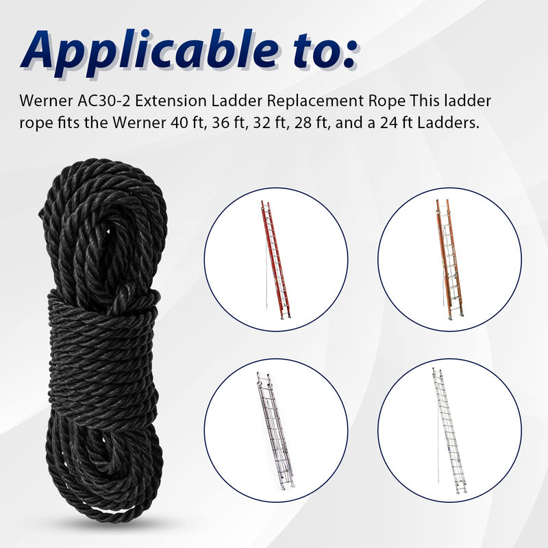 Extension Ladder Rope Replacement Compatible with Werner AC30-2 Extension Ladder Replacement Ropes Part Accessories for All Extension Ladders Up to 40 Foot with Single Pulley - 1 Pack
