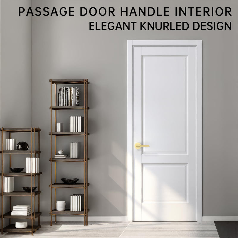 FILTA Gold Door Handles Interior Passage Round Door Handle Knobs Knurled Heavy Duty Keyless Door Lever Lock for Bedroom and Bathroom 1 Pack Passage Door Lever
