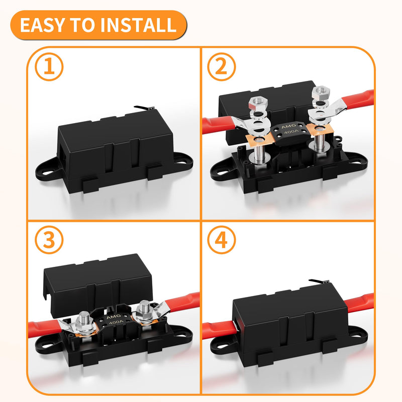 Joinfworld 400A MEGA Fuse, High Current Bolt Mount Automotive 400 Amp MEGA/AMG Fuse for Cars, Trucks, Construction Vehicles, Buses, Boats - 3Pcs