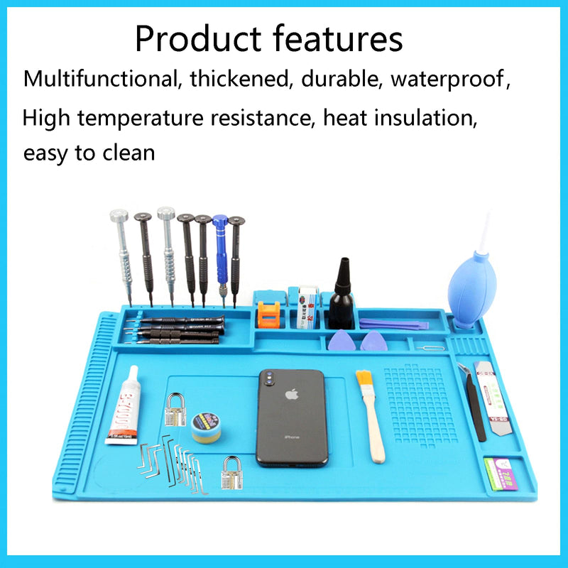 Premium Silicone Workbench Mat 17.7" x 11.8"，Lock Pinning Mat，Lock Picking Kit/Set for Beginners and Locksmith pins，Soldering Mat Heat Resistant，Electronics Repair Mat with Magnetic for Screws, Phone