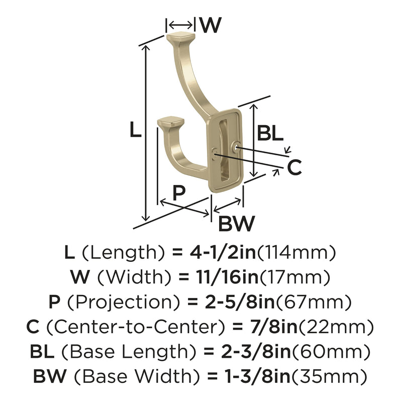 Amerock H37007BBZ | Alder Double Prong Decorative Wall Hook | Golden Champagne Hook for Coats, Hats, Backpacks, Bags | Hooks for Bathroom, Bedroom, Closet, Entryway, Laundry Room, Office