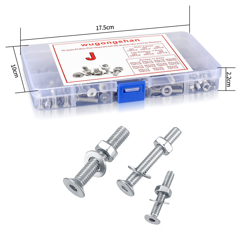 330 Pcs Countersunk Head Hexagon Socket Screws Bolts and Nuts and Washers Assortment Kit, M3 M4 M5 Metric Stainless Steel Bolts and Machine Screws and Nuts and Washers Set for Home Industrial
