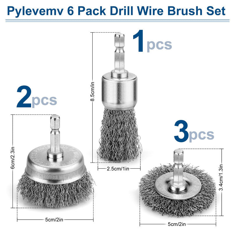 6Pcs Professional Wire Wheel, Carbon Steel Wire Brush for Drill, Drill Wire Brush for Cleaning Rust, Wire Brush Drill Attachments with 1/4 Inch Hex Shank, Wire Cup Brush for Drill