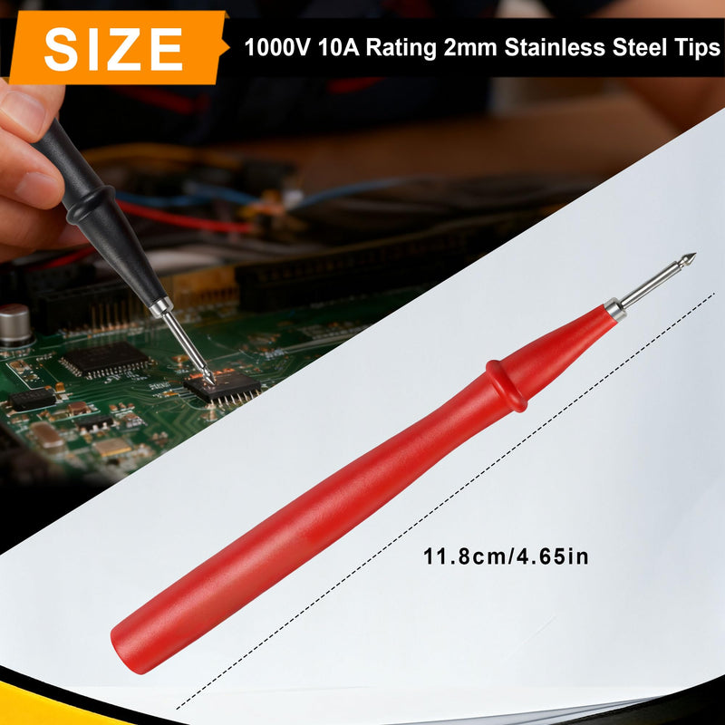 ZIBOO TP2 Test Probe 2-Piece Slim-Reach Probe Kit 1000V Voltage, 10A Current, 2mm Tip Diameter,Compatible with Fluke T5-1000 T5-600 T6-1000 T6-600 Electrical Voltage Continuity Current Tester TP2 SLIM-REACH 1000 VDC