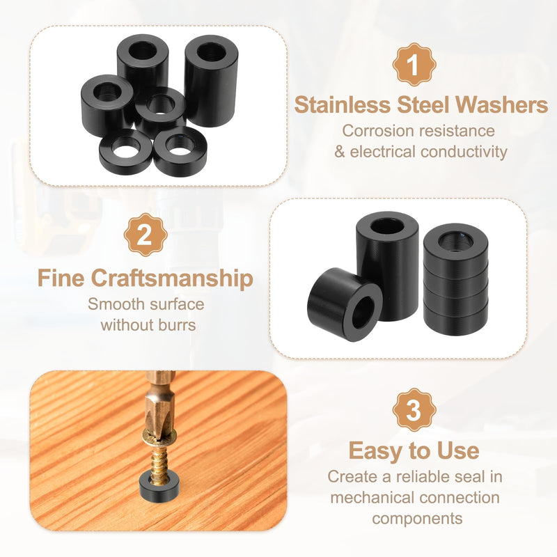 PATIKIL 12PCS Aluminum Spacers, 1/2 x 1 Metal Spacers Aluminum 1-1/2 L Spacer Screw Standoff Round Unthreaded Standoff Bushing for 5/16inch Screw Bolts, Black