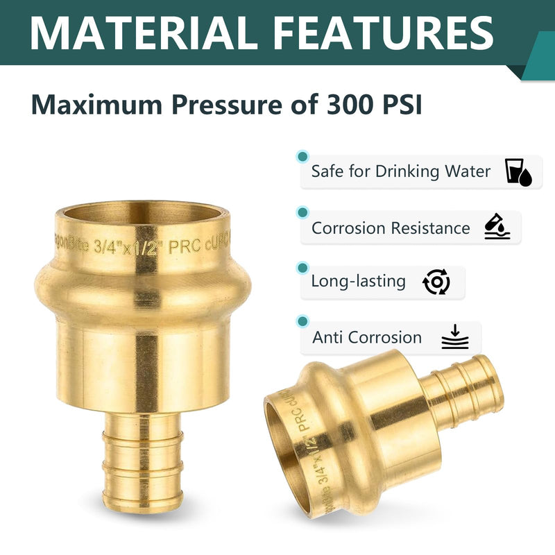 10-Pack Niikappu 1/2" Copper Press x 3/4" Pex Crimp Adapter(PRESS193-10) 10 1/2"press x 3/4"pex