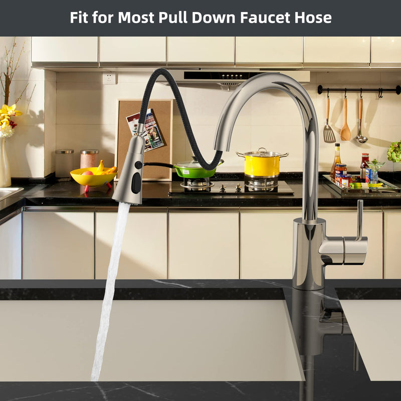 Hibbent Pull Down Kitchen Faucet Head Replacement, 3-Function Kitchen Faucet Head Sink Spray Nozzle with 12 Adapters Compatible with Moen, American Standard, Delta, Kohler Faucets, Brushed Nickel High-quality Plastic with 12 Adapters